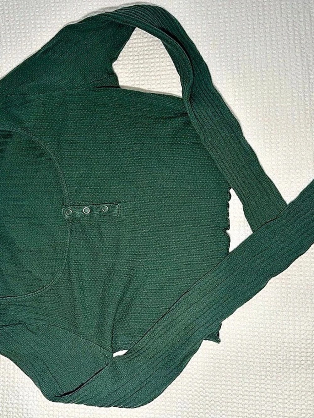 BP. Long Sleeve Henley Crop Top. Green